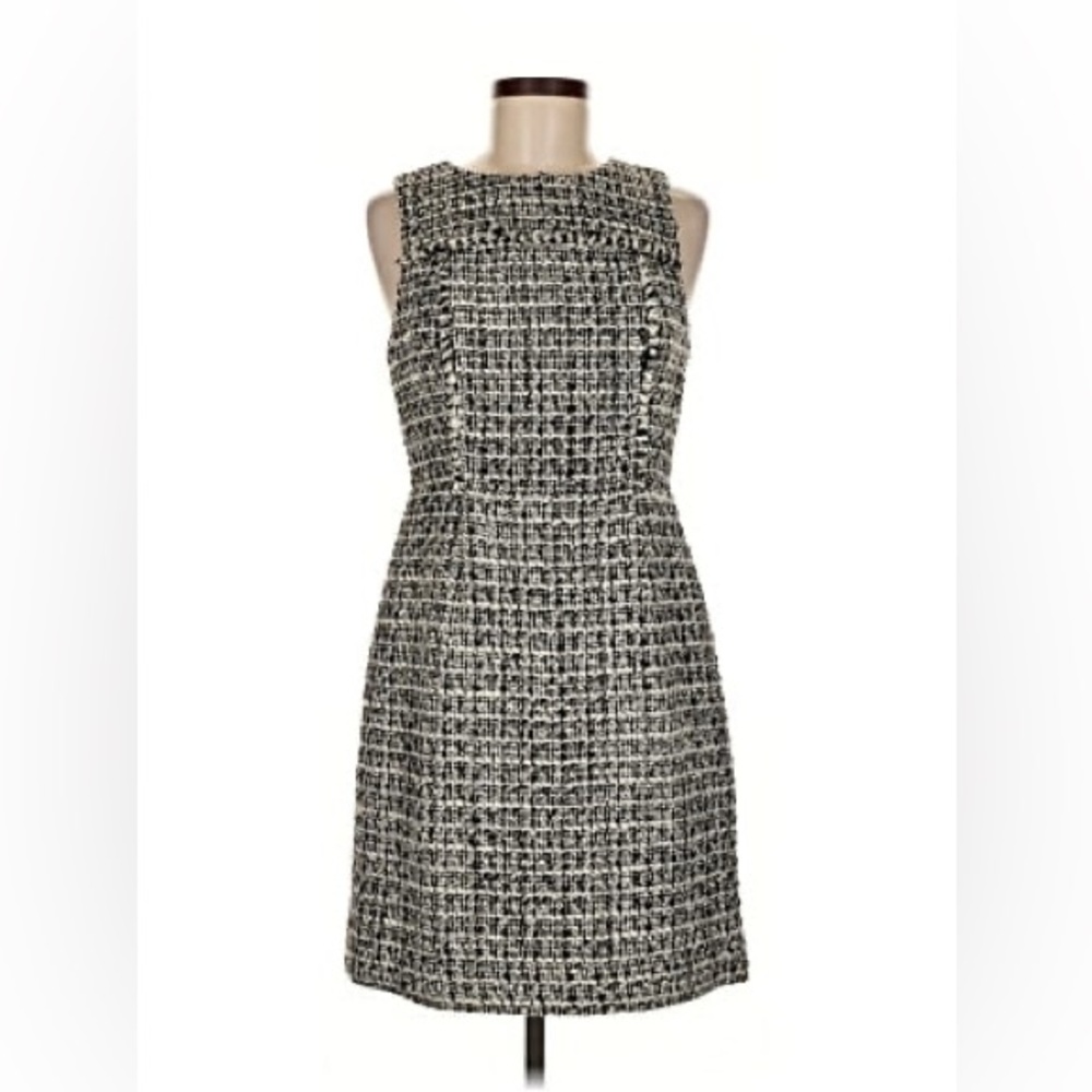 J.Crew Womens Black White Tweed Sleeveless Sheath Dress Size 8 Workwear Classic